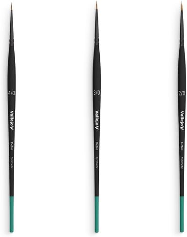 Vallejo - Detail Series Definition Set | Miniature Paint Brushes | Flagged Synthetic Bristles | Sizes 4/0, 3/0 and 2/0 | Lightweight and Ergonomic Wooden Handles | Ideal for Acrylic Detail Work in Saudi Arabia