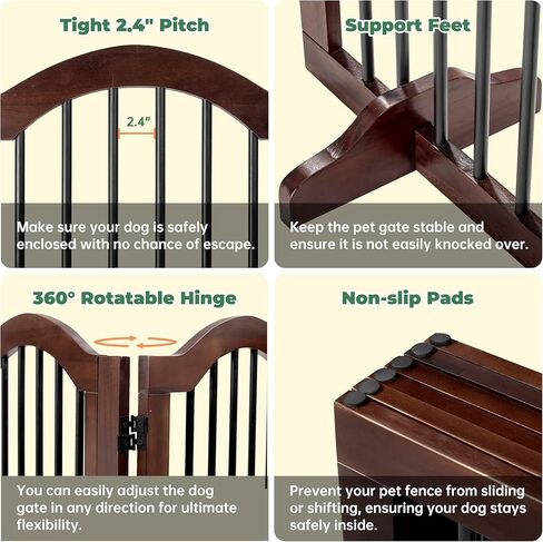 بوابة الكلاب برايم زون بعرض إضافي 144 بوصة - بوابات جرو خشبية قائمة بذاتها من خشب السنط الصلب بطول 91.44 سم مع باب، سياج داخلي قابل للطي للحيوانات الأليفة للمداخل والسلالم وأقدام الدعم متضمنة، بني in Kuwait