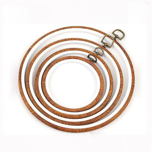 3Pcs Embroidery Hoops Set Cross Stitch Hoop Ring Imitated Wood Display Frame-Circle and Oval Hand Embroidery Kits for Art Craft Sewing (Imitated Wood) in Saudi Arabia