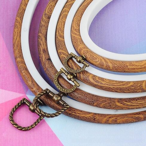 3Pcs Embroidery Hoops Set Cross Stitch Hoop Ring Imitated Wood Display Frame-Circle and Oval Hand Embroidery Kits for Art Craft Sewing (Imitated Wood) in Saudi Arabia