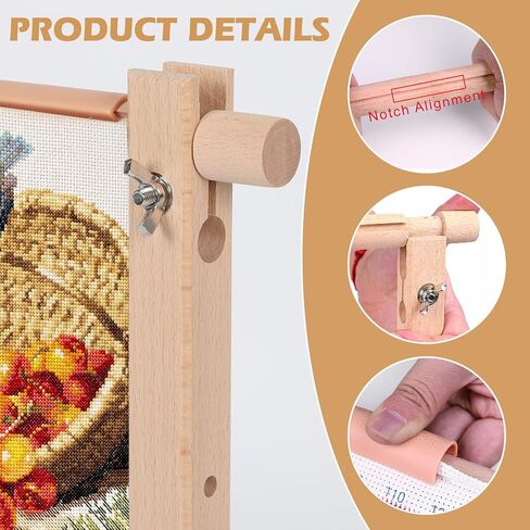 خشب الزان عبر غرزة الإطار 21.4in × 12in التمرير خياطة حامل قابل للتعديل التطريز هوب حامل اللحف وعبر غرزة الإطار لالإبرة واللوازم عبر غرزة in Kuwait