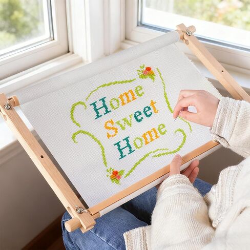 خشب الزان عبر غرزة الإطار 21.4in × 12in التمرير خياطة حامل قابل للتعديل التطريز هوب حامل اللحف وعبر غرزة الإطار لالإبرة واللوازم عبر غرزة in Kuwait