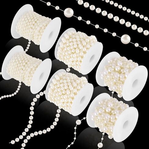 6 Rolls Pearl Garland String 132 Feet Faux Pearl Beads Strand 4mm 6mm 3+8mm Artificial Pearls Chain Trim for Wedding Party Decoration Home DIY Crafts in Saudi Arabia
