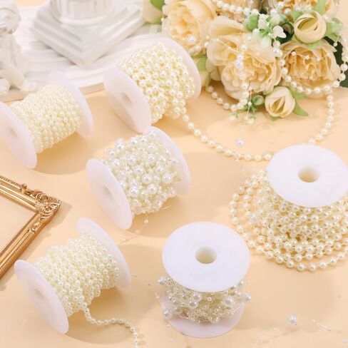 6 Rolls Pearl Garland String 132 Feet Faux Pearl Beads Strand 4mm 6mm 3+8mm Artificial Pearls Chain Trim for Wedding Party Decoration Home DIY Crafts in Saudi Arabia