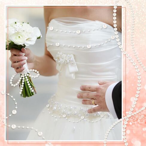 6 Rolls Pearl Garland String 132 Feet Faux Pearl Beads Strand 4mm 6mm 3+8mm Artificial Pearls Chain Trim for Wedding Party Decoration Home DIY Crafts in Saudi Arabia