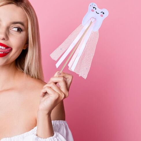 VOSAREA Fairy Wand with Ribbon Cute Teeth Fairy Stick Wand Prop Costume Accessories for Cospaly Party Dress Up Decorations in Kuwait