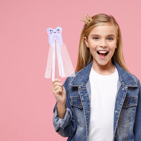 VOSAREA Fairy Wand with Ribbon Cute Teeth Fairy Stick Wand Prop Costume Accessories for Cospaly Party Dress Up Decorations in Kuwait