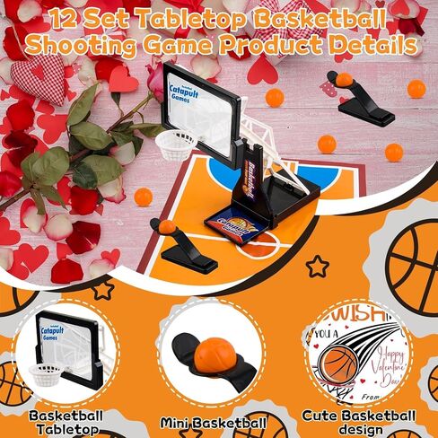 12 Set Valentines Day Gifts Basketball party favors Tabletop Basketball Shooting Game Reduce Stress Mini Desktop Basket Ball Gift Valentine's Day Cards Desk Exchange Gifts Party Favors Supplies in Saudi Arabia