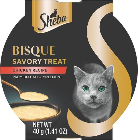 Sheba Bisque Lickable Cat Treats & Cat Food Toppers, Chicken and Tuna Recipes, 1.4 oz. Bowls, 8 Count (Pack of 2) in Saudi Arabia