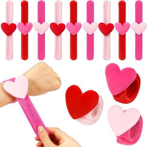 Sosation 12 PCS Valentines Day Snap Bracelet Heart Plush Snap Bracelet for Kids Party Supplies Galentines Birthday Giveaways Game Prizes in Saudi Arabia