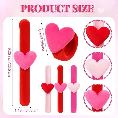 Sosation 12 PCS Valentines Day Snap Bracelet Heart Plush Snap Bracelet for Kids Party Supplies Galentines Birthday Giveaways Game Prizes in Saudi Arabia
