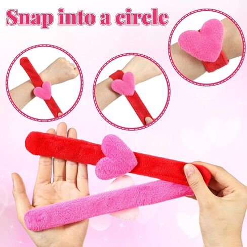 Sosation 12 PCS Valentines Day Snap Bracelet Heart Plush Snap Bracelet for Kids Party Supplies Galentines Birthday Giveaways Game Prizes in Saudi Arabia