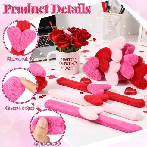Sosation 12 PCS Valentines Day Snap Bracelet Heart Plush Snap Bracelet for Kids Party Supplies Galentines Birthday Giveaways Game Prizes in Saudi Arabia