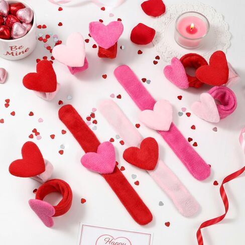 Sosation 12 PCS Valentines Day Snap Bracelet Heart Plush Snap Bracelet for Kids Party Supplies Galentines Birthday Giveaways Game Prizes in Saudi Arabia