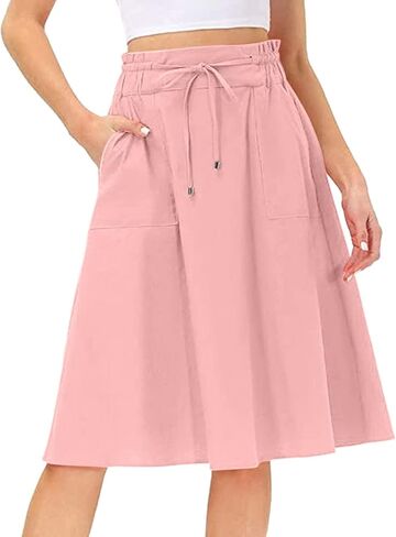 Womens Flowy Skirts Midi Length High Waisted Trendy Boho Beach Skirt with Pockets in Saudi Arabia