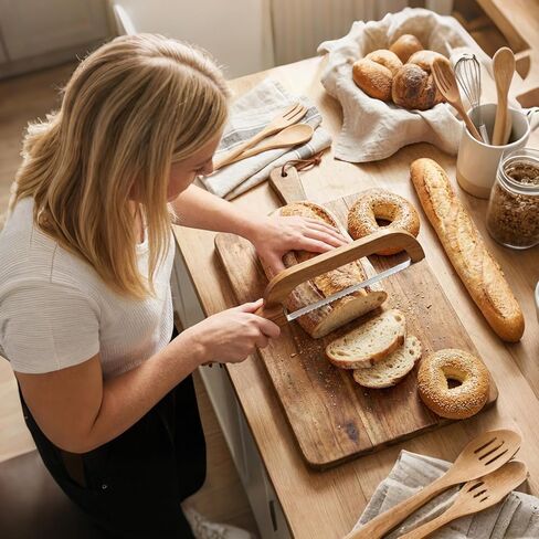 Loaf Slicer Guide - Bread Cutting Tool with Adjustable Slots | Sturdy Stainless Steel with Comfortable Wooden Handle, Precision Slicing for Homemade Bread Cakes Pastries, Kitchen Helper 15.55x2.76 in in Saudi Arabia