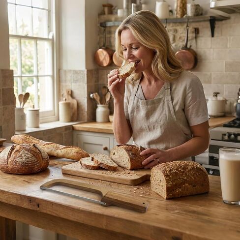 Loaf Slicer Guide - Bread Cutting Tool with Adjustable Slots | Sturdy Stainless Steel with Comfortable Wooden Handle, Precision Slicing for Homemade Bread Cakes Pastries, Kitchen Helper 15.55x2.76 in in Saudi Arabia