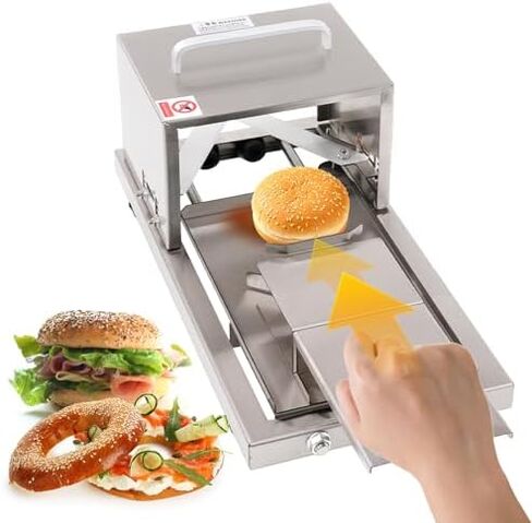 Commercial Bagel Slicer, Hamburger Bun Slicing Machine - 4 Cutting Height Available, Bread Cutter Slicer for Cutting Even Bagels & Bun Slices, Push-Pull Cutting Design in Kuwait