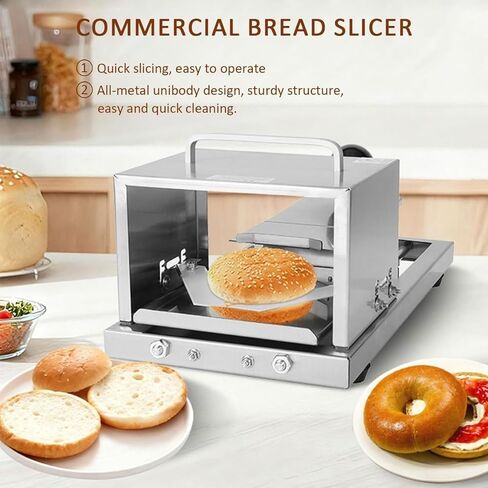 Commercial Bagel Slicer, Hamburger Bun Slicing Machine - 4 Cutting Height Available, Bread Cutter Slicer for Cutting Even Bagels & Bun Slices, Push-Pull Cutting Design in Kuwait