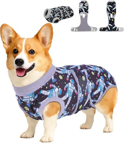 PetWarm Dog Onesie للجراحة النسائية، بدلة التعافي للكلاب الذكور، قميص احترافي لاستعادة الحيوانات الأليفة، ضمادات لجروح البطن للكلاب تمنع لعق قمصان الكلاب، نمط المجرة، أسود، M in Kuwait