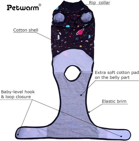 PetWarm Dog Onesie للجراحة النسائية، بدلة التعافي للكلاب الذكور، قميص احترافي لاستعادة الحيوانات الأليفة، ضمادات لجروح البطن للكلاب تمنع لعق قمصان الكلاب، نمط المجرة، أسود، M in Kuwait