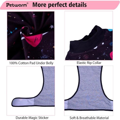 PetWarm Dog Onesie للجراحة النسائية، بدلة التعافي للكلاب الذكور، قميص احترافي لاستعادة الحيوانات الأليفة، ضمادات لجروح البطن للكلاب تمنع لعق قمصان الكلاب، نمط المجرة، أسود، M in Kuwait