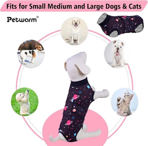 PetWarm Dog Onesie للجراحة النسائية، بدلة التعافي للكلاب الذكور، قميص احترافي لاستعادة الحيوانات الأليفة، ضمادات لجروح البطن للكلاب تمنع لعق قمصان الكلاب، نمط المجرة، أسود، M in Kuwait