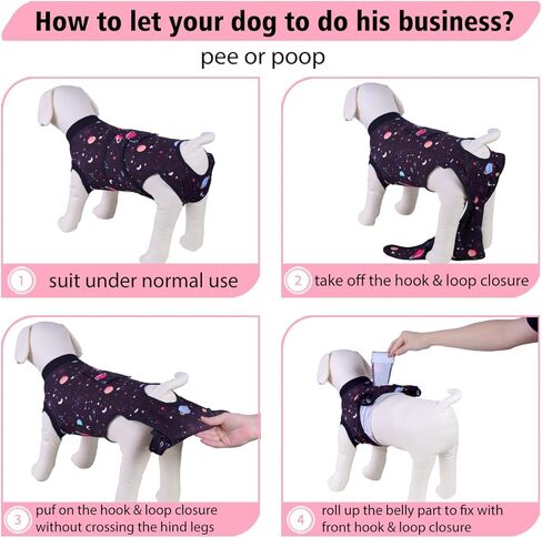 PetWarm Dog Onesie للجراحة النسائية، بدلة التعافي للكلاب الذكور، قميص احترافي لاستعادة الحيوانات الأليفة، ضمادات لجروح البطن للكلاب تمنع لعق قمصان الكلاب، نمط المجرة، أسود، M in Kuwait