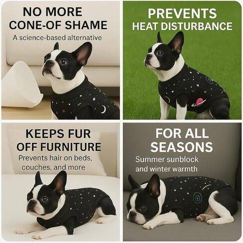 PetWarm Dog Onesie للجراحة النسائية، بدلة التعافي للكلاب الذكور، قميص احترافي لاستعادة الحيوانات الأليفة، ضمادات لجروح البطن للكلاب تمنع لعق قمصان الكلاب، نمط المجرة، أسود، M in Kuwait