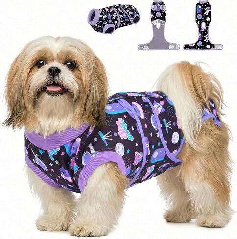PetWarm Dog Onesie للجراحة النسائية، بدلة التعافي للكلاب الذكور، قميص احترافي لاستعادة الحيوانات الأليفة، ضمادات لجروح البطن للكلاب تمنع لعق قمصان الكلاب، نمط المجرة، أسود، M in Kuwait