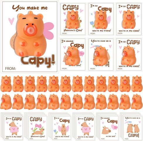24 Set Valentines Day Gift Bulk Capybara Stress Balls Fun Relief Fidget Squeeze Toys with Positive Cards Mini Animal Desk Decor Capybara Party Favors for Office Teacher Adults(Spit Bubbles) in Saudi Arabia