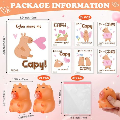 24 Set Valentines Day Gift Bulk Capybara Stress Balls Fun Relief Fidget Squeeze Toys with Positive Cards Mini Animal Desk Decor Capybara Party Favors for Office Teacher Adults(Spit Bubbles) in Saudi Arabia