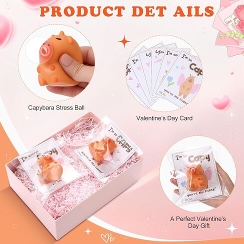 24 Set Valentines Day Gift Bulk Capybara Stress Balls Fun Relief Fidget Squeeze Toys with Positive Cards Mini Animal Desk Decor Capybara Party Favors for Office Teacher Adults(Spit Bubbles) in Saudi Arabia