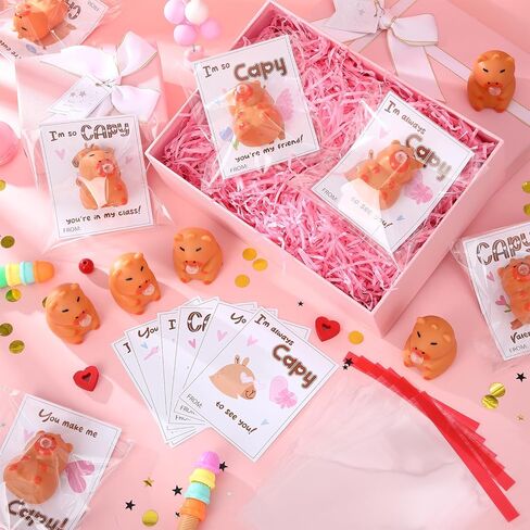 24 Set Valentines Day Gift Bulk Capybara Stress Balls Fun Relief Fidget Squeeze Toys with Positive Cards Mini Animal Desk Decor Capybara Party Favors for Office Teacher Adults(Spit Bubbles) in Saudi Arabia
