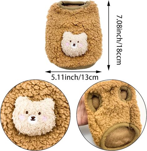 2PCS Teacup Dog and Cat Clothing Set for Chihuahuas and Yorkies, Colorful Bear Pattern Warm Fleece Jumper for Newborn Mini Dogs and Cats, Winter Pet Apparel. (XX-Small, White and Brown) in Kuwait