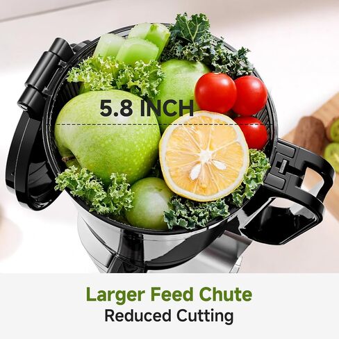 AMZCHEF Cold Press Juicer with 5.8" Large Feed Chute, Slow Masticating Juicer for Whole Fruits & Vegetables, 3-Layer Strainer, Copper Motor, High Juice Yield, Easy to Clean, Silver in Kuwait
