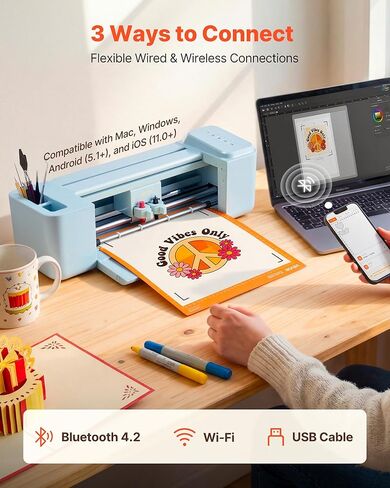 VEVOR Vinyl Cutting Machine, 12 in, Button-Controlled Vinyl Cutter, 5000+ Built-in Design Resources, Compatible with Mac, Windows, Android and iOS, for Creating Customized Crafts Cards, Home Decor in Saudi Arabia