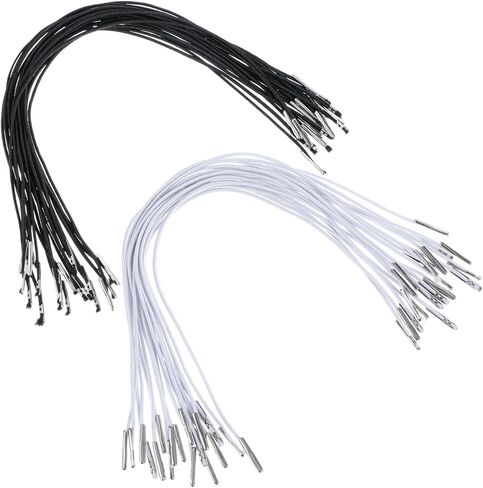 40Pcs Elastic Cords with Metal Ends, Cords Loop Stretch Loop Band Round String, Mask Lanyard Loop, Thread String Extender Strap for Party DIY Hat Elastic Menus Badges Signs(11.8 inch, 20White+20Black) in Saudi Arabia
