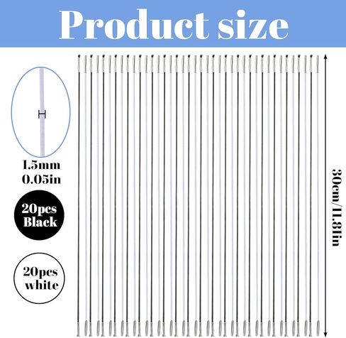 40Pcs Elastic Cords with Metal Ends, Cords Loop Stretch Loop Band Round String, Mask Lanyard Loop, Thread String Extender Strap for Party DIY Hat Elastic Menus Badges Signs(11.8 inch, 20White+20Black) in Saudi Arabia