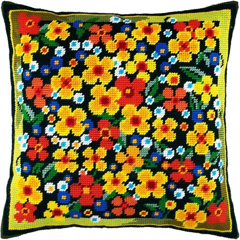 مجموعة Brvsk Floral Needlepoint Kit للبالغين والمبتدئين - مرج الزهور 16 بوصة × 16 بوصة مع تصميم مطبوع واضح ودقيق على قماش قطني؛ تتضمن إبرتين وغزل ومخطط سهل القراءة in Kuwait