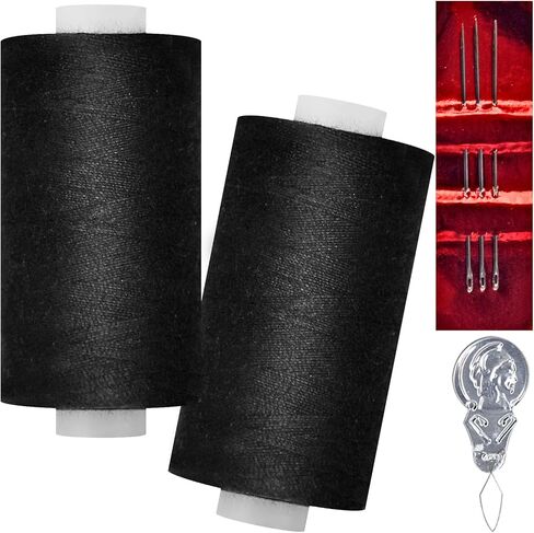 All Purpose Sewing Thread-2 Spools of Hand Polyester Sewing Thread with 3needles 1 Needle Threader for Sewing Machine for Hand and Machine Sewing(Black, 2 spools) in Saudi Arabia