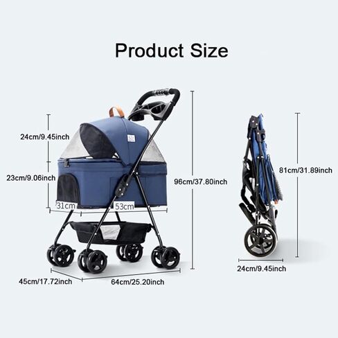 Pet Strollers Pet Stroller Small Dog and Cat Stroller Detachable Strap Four-Wheeler Pet Stroller Outdoor Pet Stroller Pet Stroller Medium(Green,Large) in Kuwait