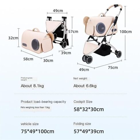 عربات الحيوانات الأليفة في الهواء الطلق لعربة الحيوانات الأليفة للمشي للقطط والجراء، عربة أطفال قابلة للطي وقابلة للفصل للكلاب والقطط للخروج، عربة حيوانات أليفة متوسطة (أخضر) in Kuwait
