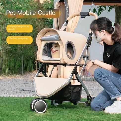 عربات الحيوانات الأليفة في الهواء الطلق لعربة الحيوانات الأليفة للمشي للقطط والجراء، عربة أطفال قابلة للطي وقابلة للفصل للكلاب والقطط للخروج، عربة حيوانات أليفة متوسطة (أخضر) in Kuwait