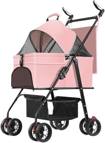 Pet Strollers Pet Stroller for Outings, Small Pull Cart, Puppy Stroller, Dog Walking Cart, Small, Lightweight, Foldable Cat Pet Stroller Medium(Pink,B) in Kuwait