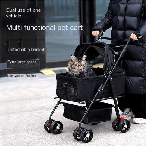 Pet Strollers Pet Stroller for Outings, Small Pull Cart, Puppy Stroller, Dog Walking Cart, Small, Lightweight, Foldable Cat Pet Stroller Medium(Pink,B) in Kuwait