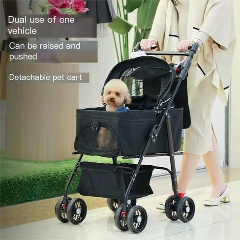 Pet Strollers Pet Stroller for Outings, Small Pull Cart, Puppy Stroller, Dog Walking Cart, Small, Lightweight, Foldable Cat Pet Stroller Medium(Pink,B) in Kuwait