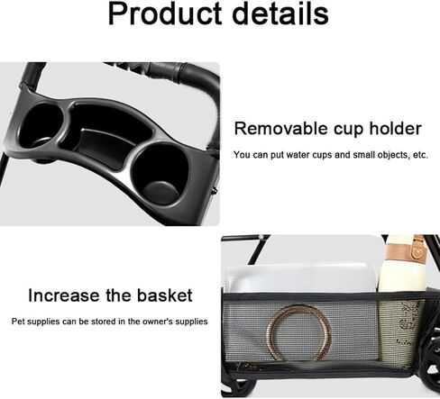 عربات الحيوانات الأليفة، عربة الحيوانات الأليفة الصغيرة للكلاب والقطط، حزام قابل للفصل، عربة أطفال بأربع عجلات، عربة حيوانات أليفة خارجية، عربة حيوانات أليفة متوسطة (وردي، صغير) in Kuwait