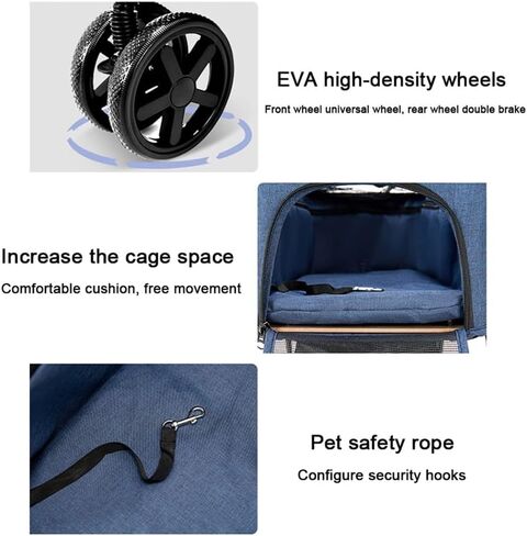 عربات الحيوانات الأليفة، عربة الحيوانات الأليفة الصغيرة للكلاب والقطط، حزام قابل للفصل، عربة أطفال بأربع عجلات، عربة حيوانات أليفة خارجية، عربة حيوانات أليفة متوسطة (وردي، صغير) in Kuwait