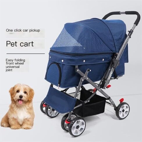 Pet Strollers Portable Pet Stroller, Reversible Dog Stroller, Foldable Cat Stroller, Small and Medium-Sized Stroller Pet Stroller Medium(Blue) in Saudi Arabia